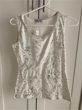 Sleeveless White Metallic Print Tank Top